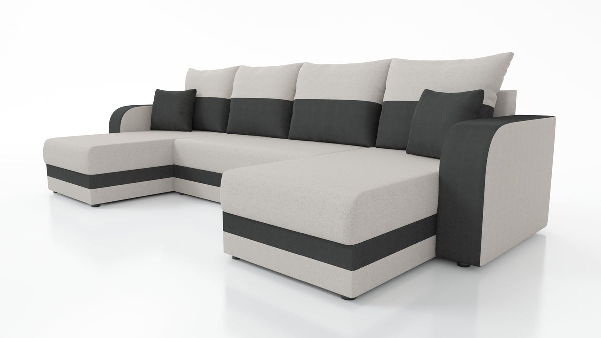 CANAPÉ D'ANGLE CONVERTIBLE HAWO EN U 278 CM / MOUSSE + RESSORTS