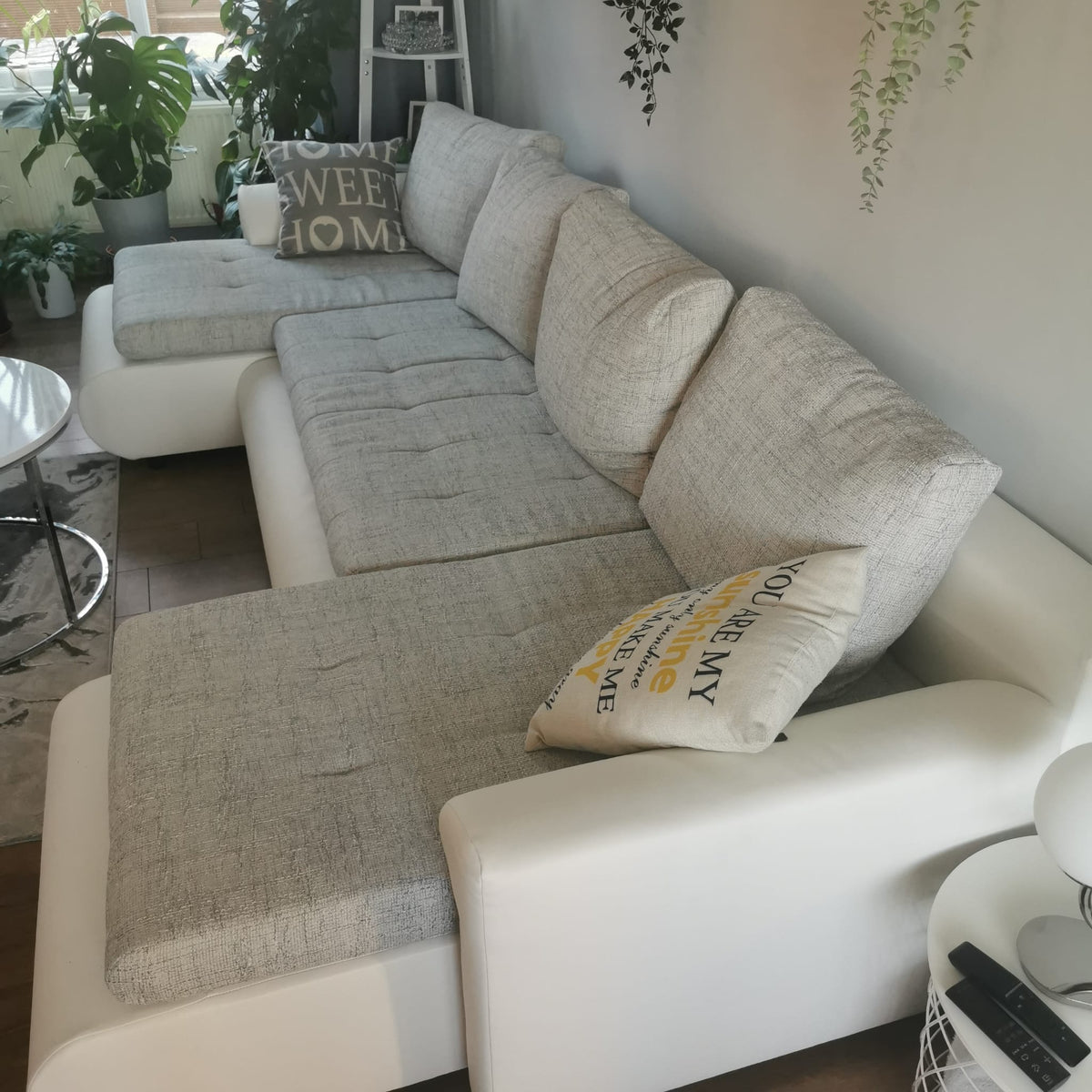 CANAPÉ D'ANGLE LIT PRADO U LAWA 09/1115 GRIS/BLANC 300CM / RESSORTS + MOUSSE