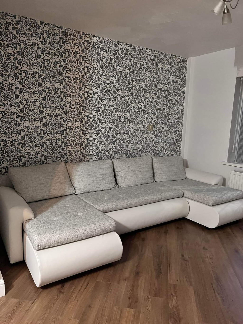 CANAPÉ D'ANGLE LIT PRADO U LAWA 09/1115 GRIS/BLANC 300CM / RESSORTS + MOUSSE