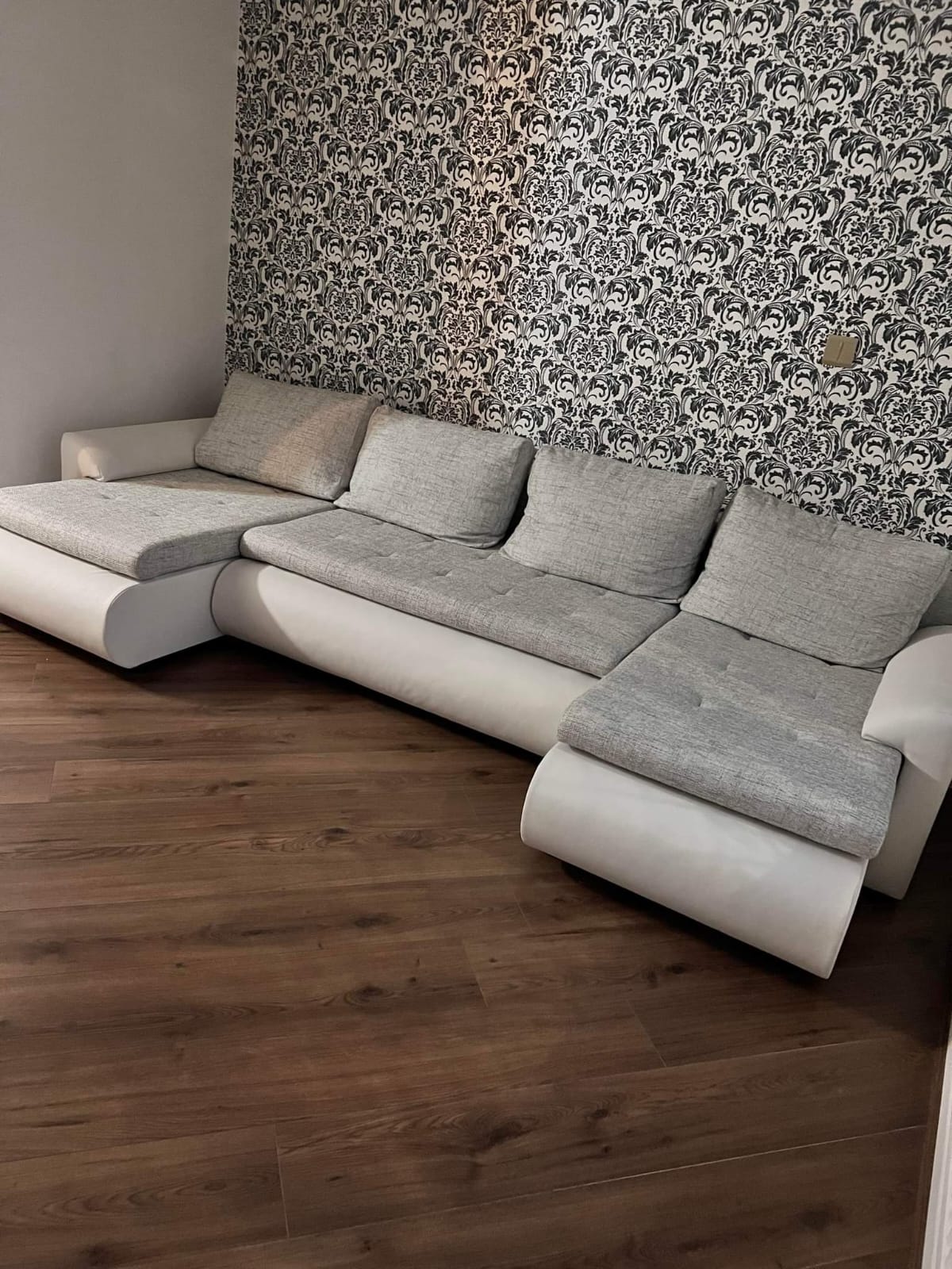CANAPÉ D'ANGLE LIT PRADO U LAWA 09/1115 GRIS/BLANC 300CM / RESSORTS + MOUSSE