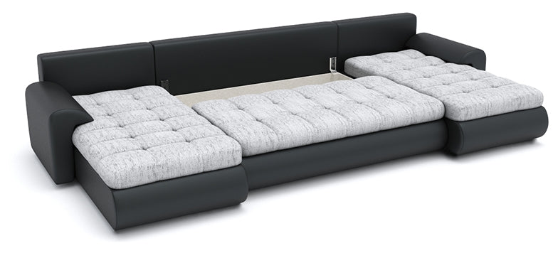 CANAPÉ D'ANGLE LIT PRADO U LAWA 09/1115 GRIS/BLANC 300CM / RESSORTS + MOUSSE