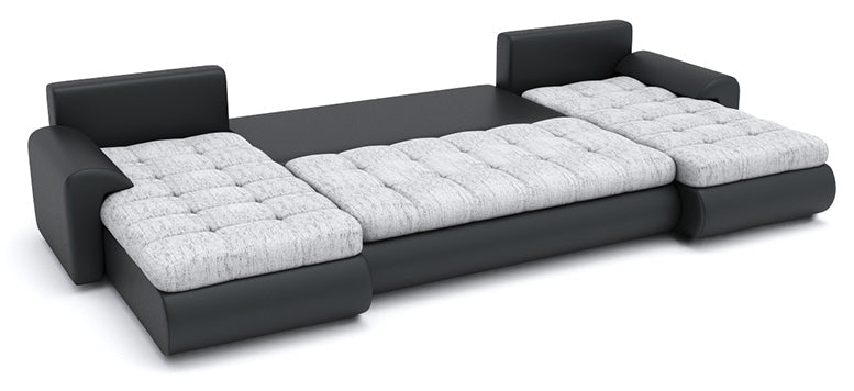 CANAPÉ D'ANGLE LIT PRADO U LAWA 09/1115 GRIS/BLANC 300CM / RESSORTS + MOUSSE
