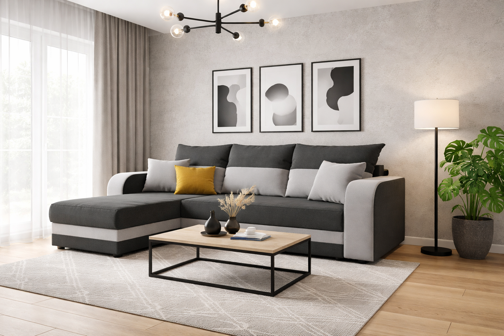 CANAPÉ D'ANGLE CONVERTIBLE HAWO 242 CM, ANGLE RÉVERSIBLE / MOUSSE + RESSORTS