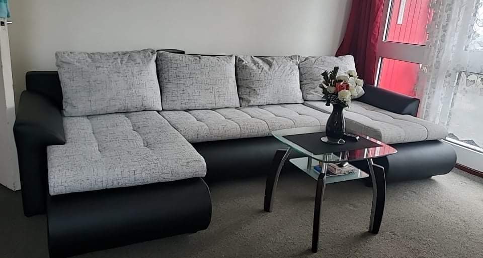 CANAPÉ-LIT D'ANGLE PRADO FORME U LAWA 09/1114 300cm GRIS/NOIR / RESSORTS + MOUSSE
