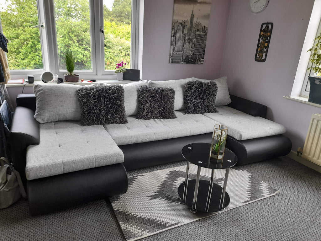 CANAPÉ-LIT D'ANGLE PRADO FORME U LAWA 09/1114 300cm GRIS/NOIR / RESSORTS + MOUSSE