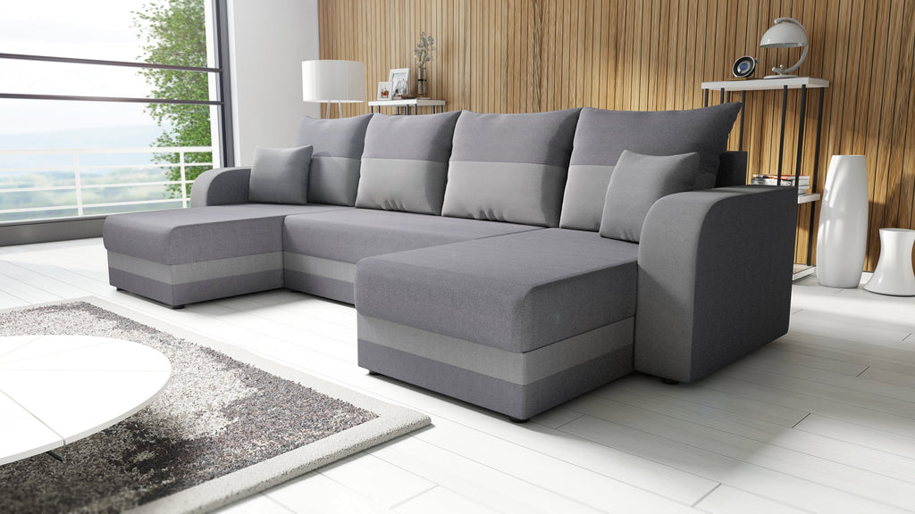 CANAPÉ D'ANGLE CONVERTIBLE HAWO EN U 278 CM / MOUSSE + RESSORTS
